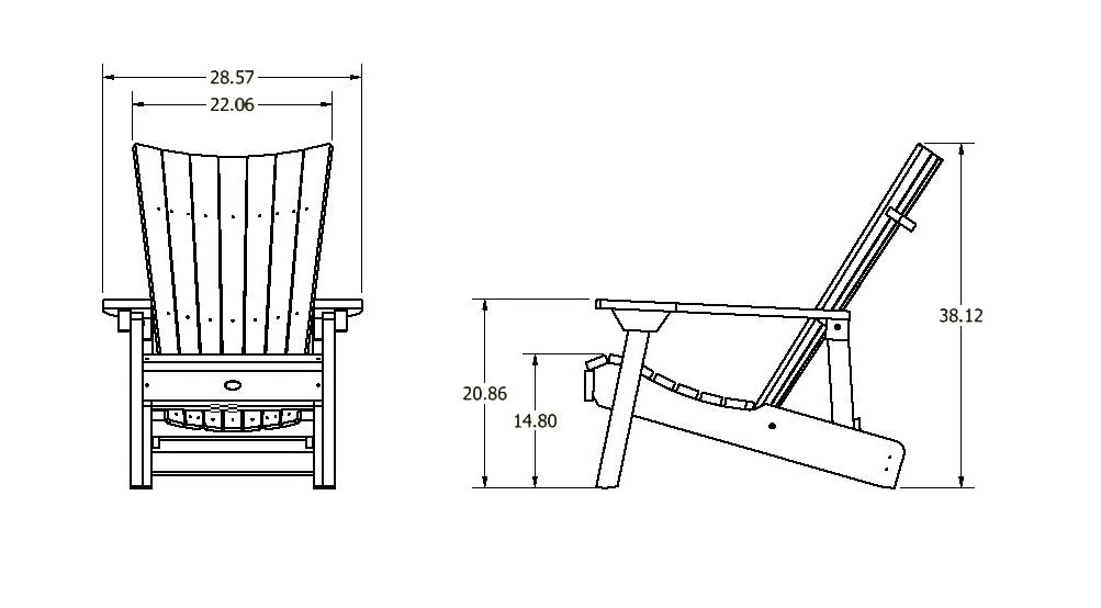 Granite Hills folding and reclining Adirondack chair measurements