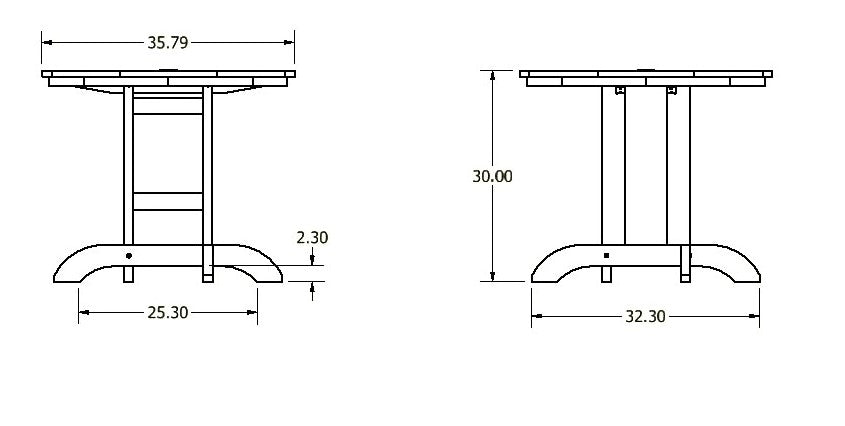 Homestead 36” dining height table measurements