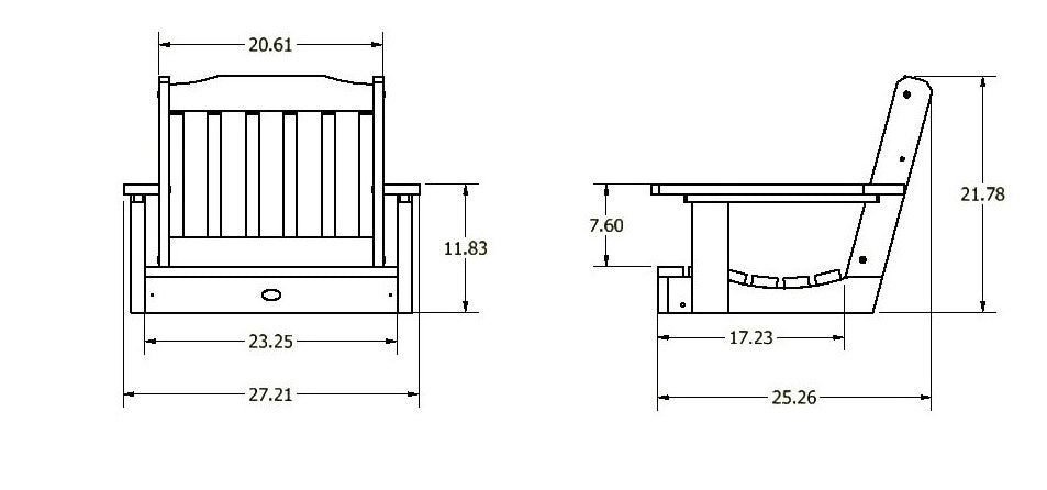 Blue Ridge single seat Porch Swing Measurements