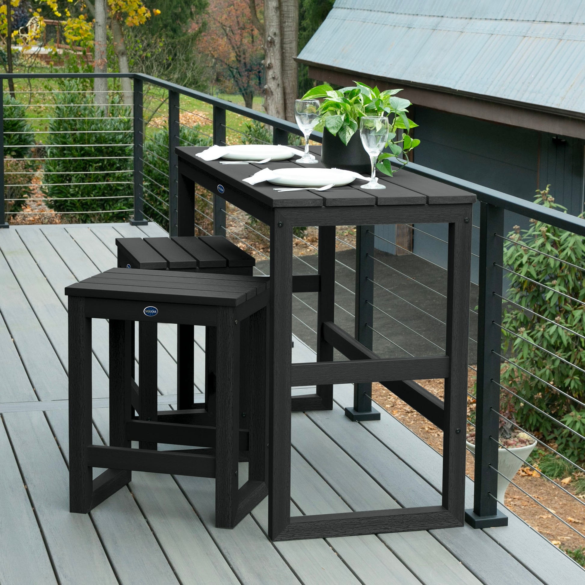 Black Granite Hills Balcony Set with place settings and decorative plant