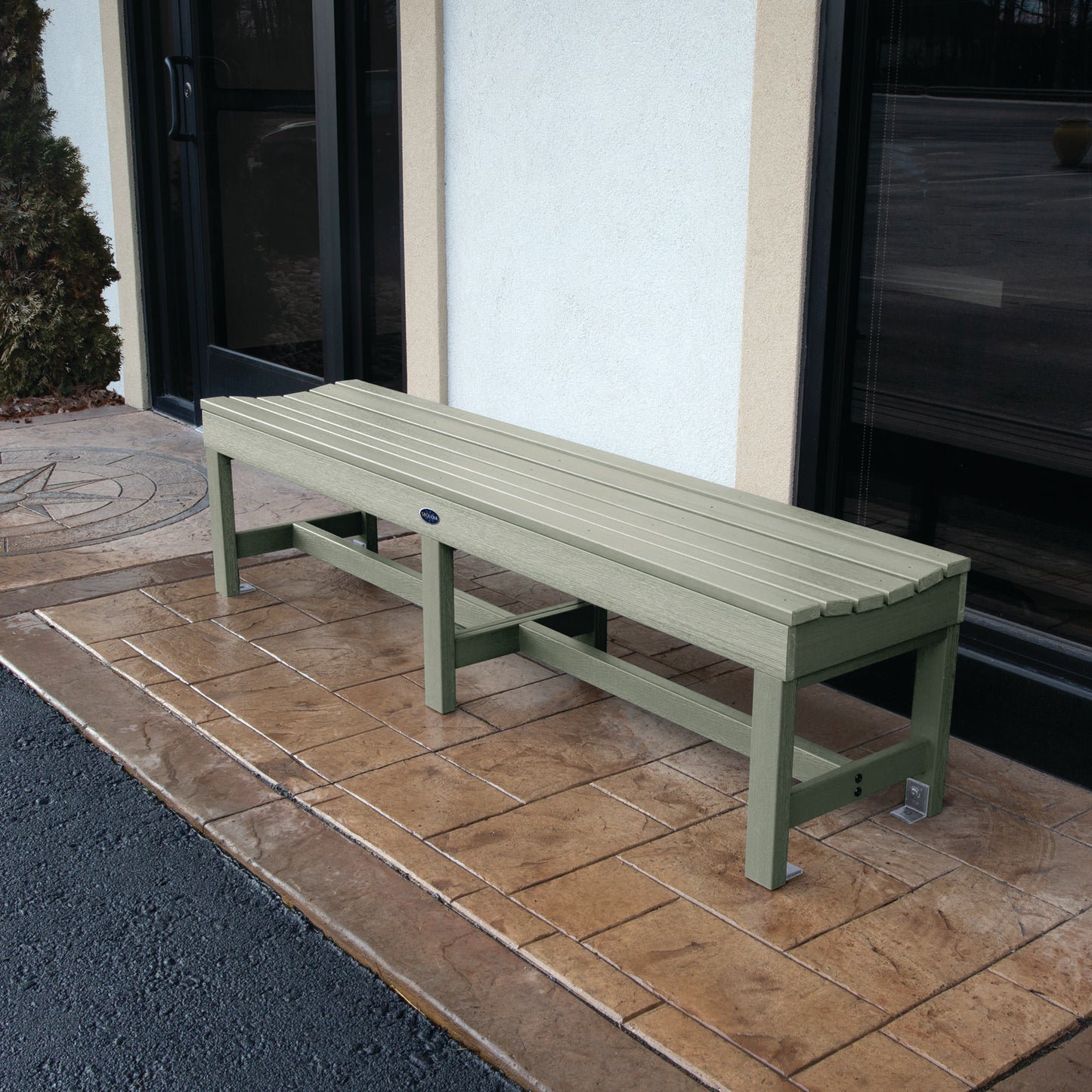 6ft light green Blue Ridge backless bench on stone porch