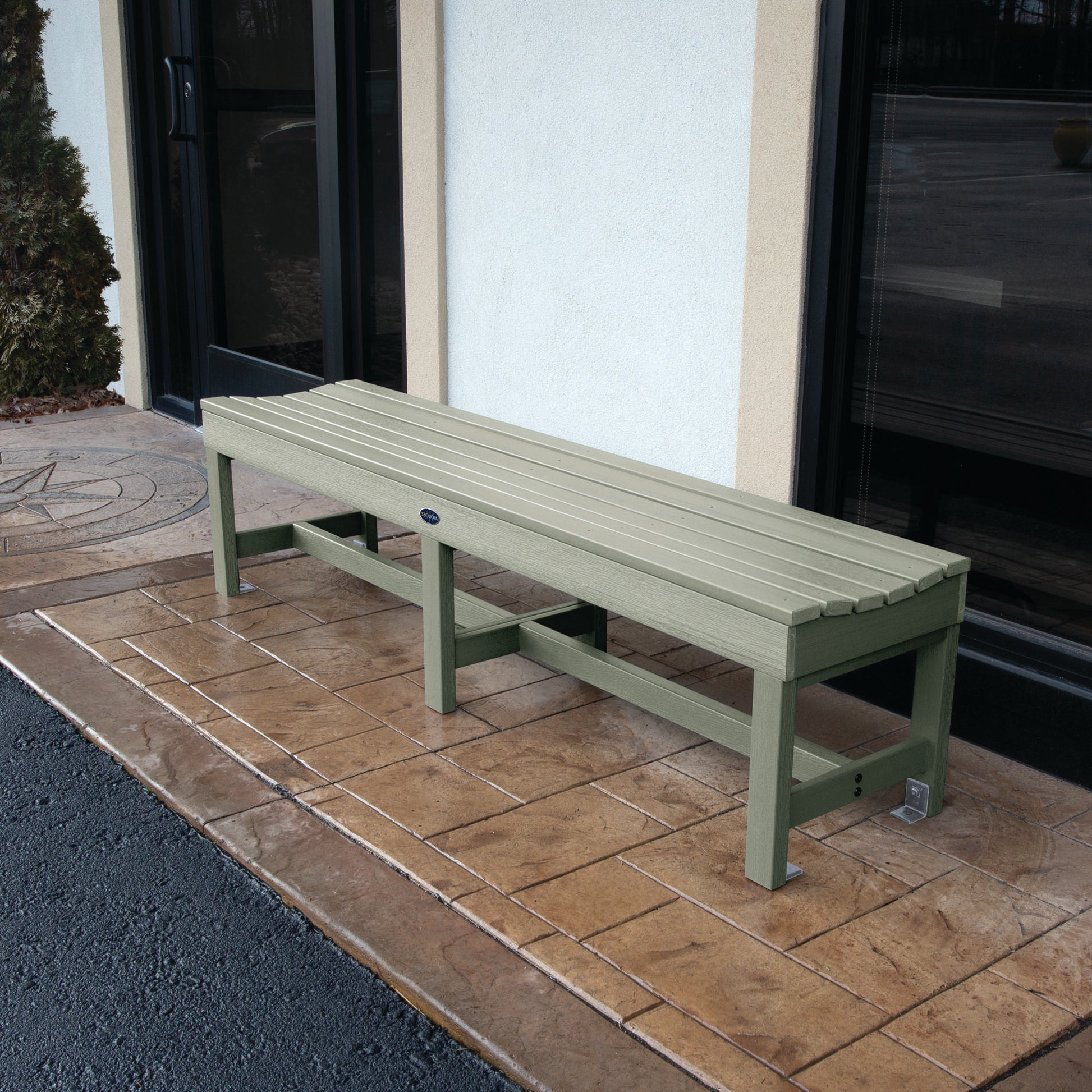 6ft light green Blue Ridge backless bench on stone porch