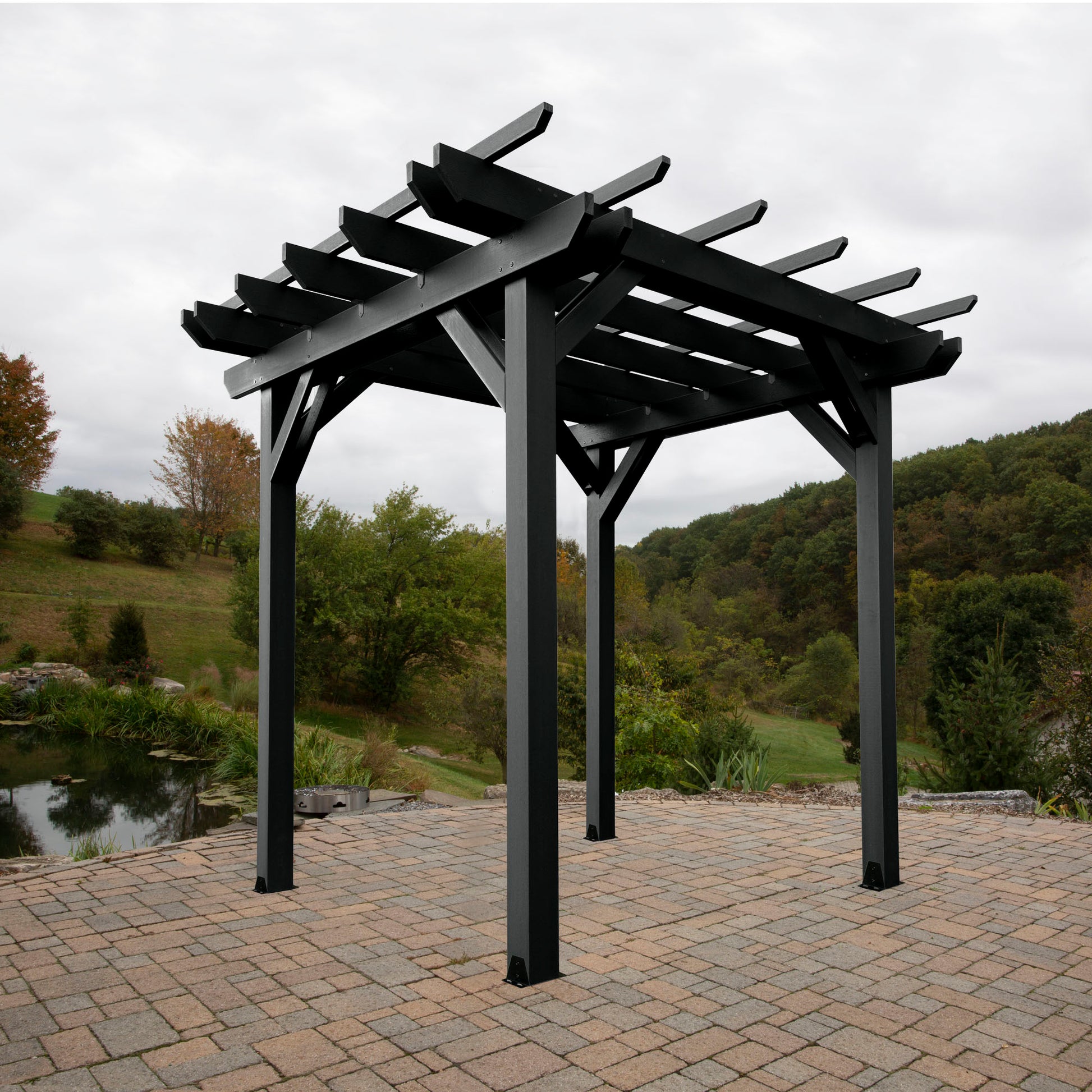 Black St. Clair 8 x 8 Pergola on brick patio