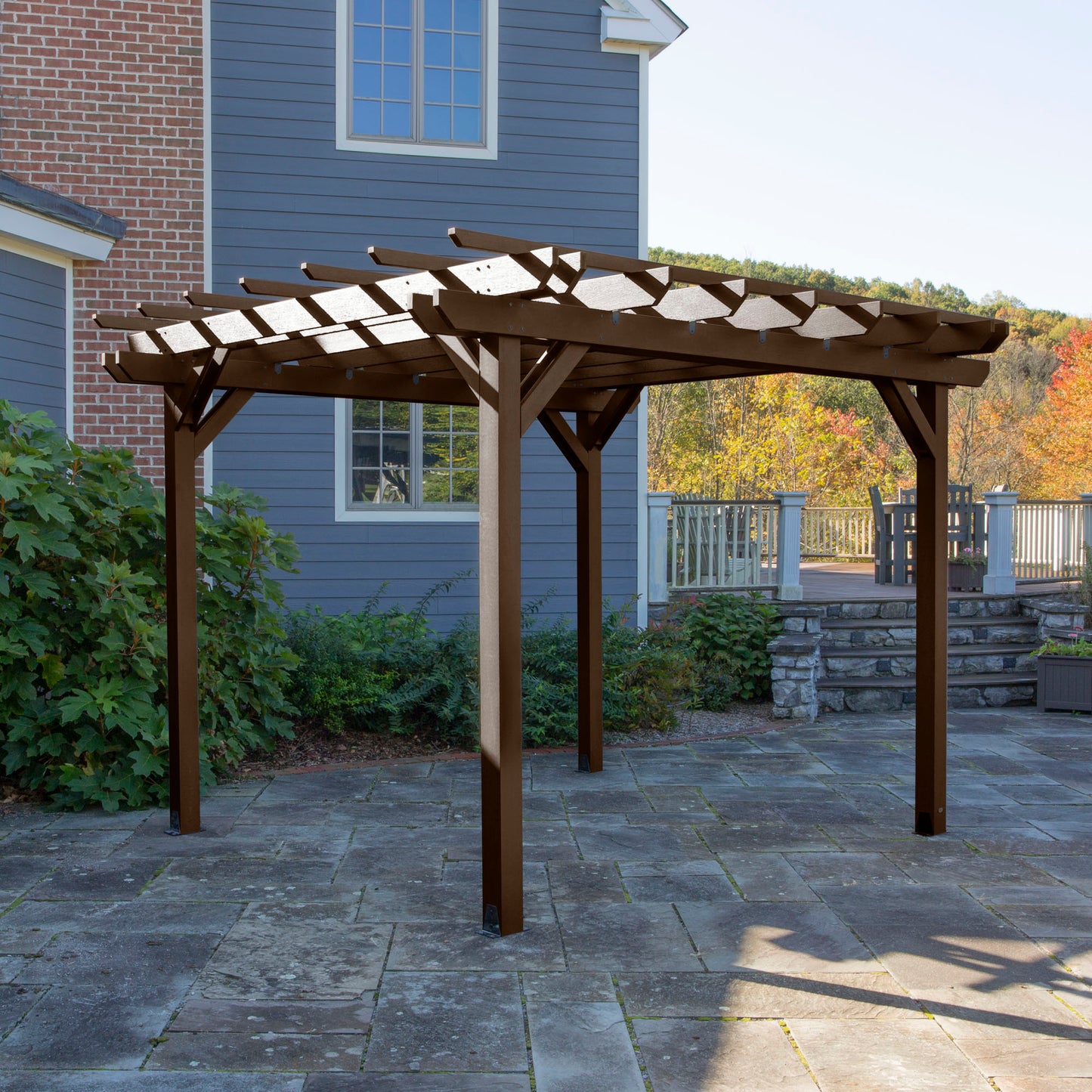 Brown St. Clair 10 x 10 Pergola on stone patio
