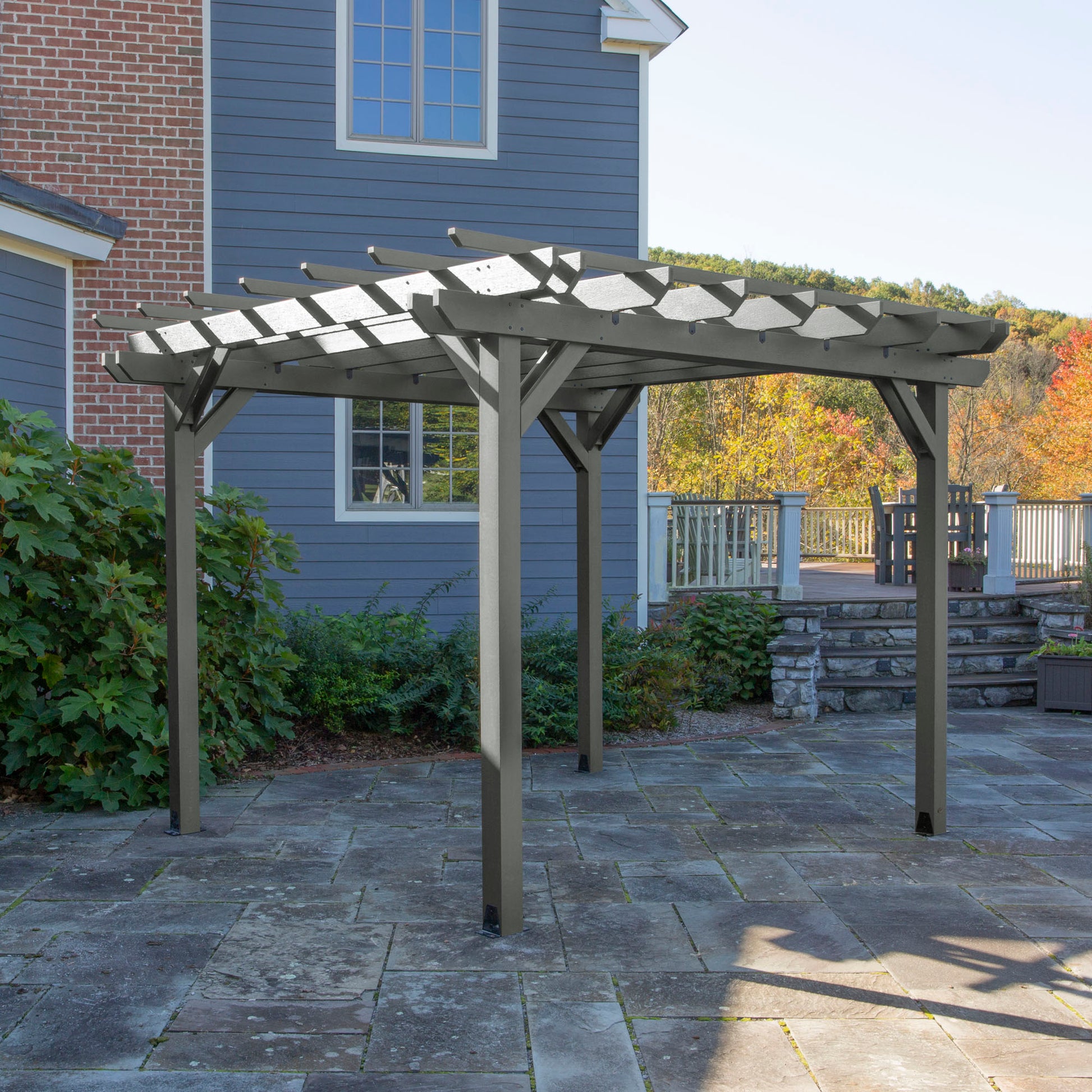 Teak St. Clair 10 x 10 Pergola on stone patio