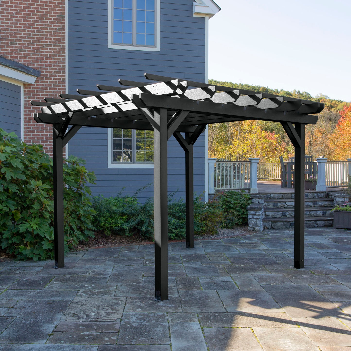 Black St. Clair 10 x 12 Pergola on stone patio