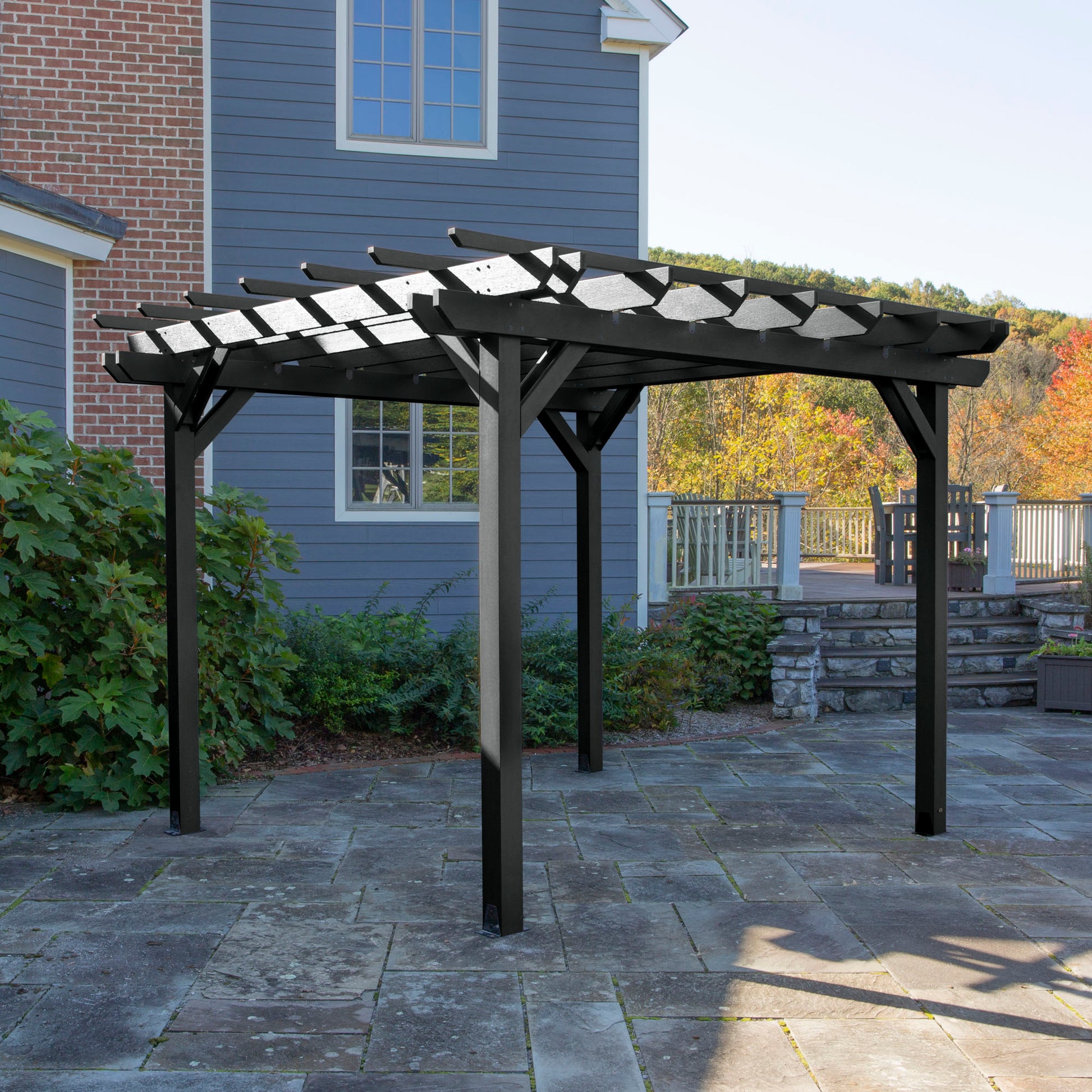 Black St. Clair 10 x 12 Pergola on stone patio
