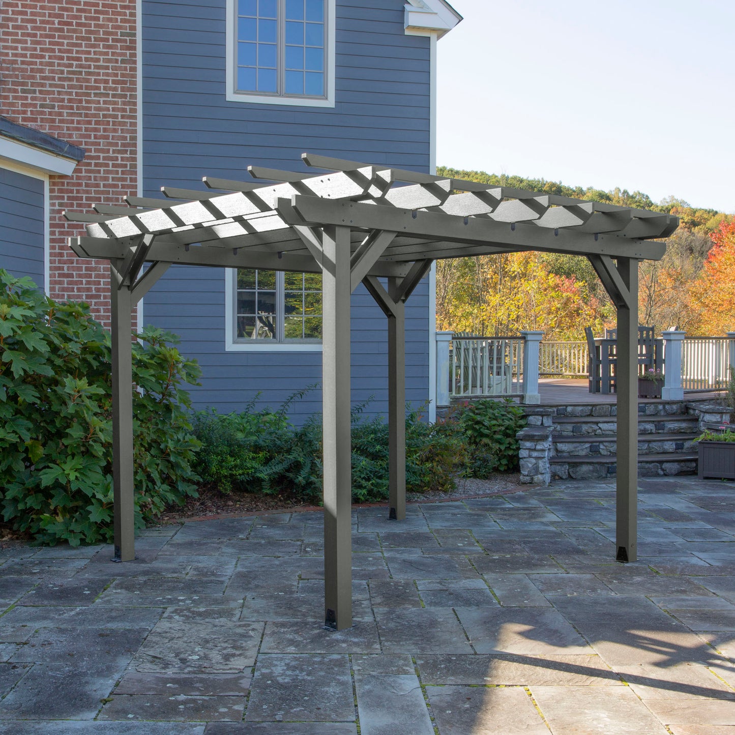 Teak St. Clair 10 x 12 Pergola on stone patio