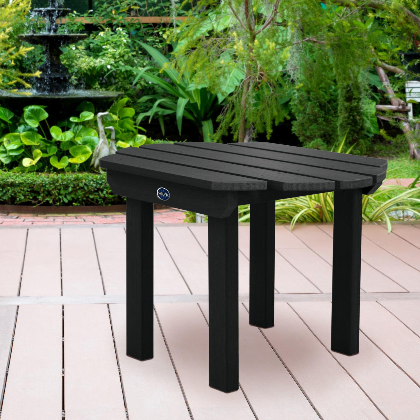 Black Lighthouse side table on wooden patio