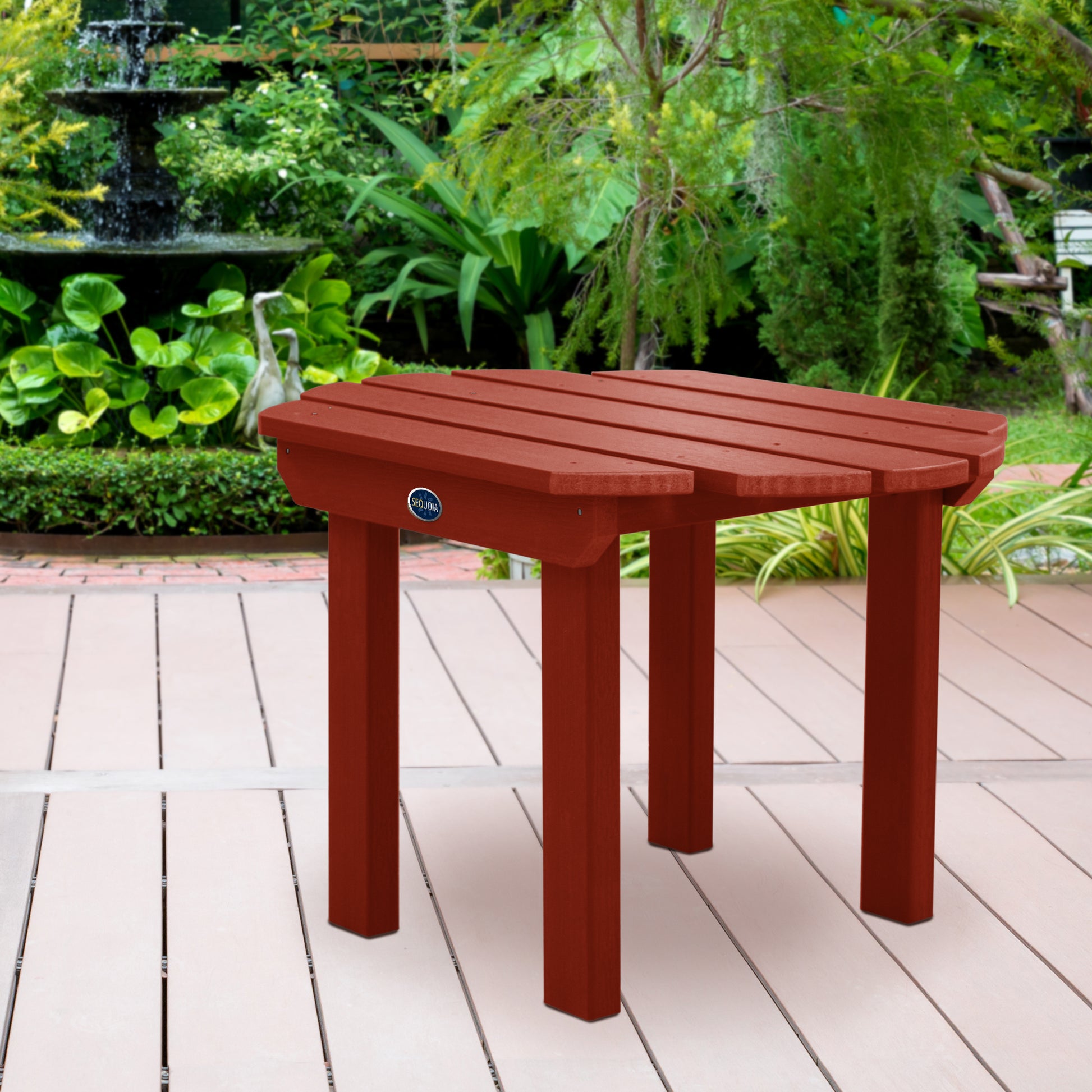 Red Lighthouse side table on wooden patio