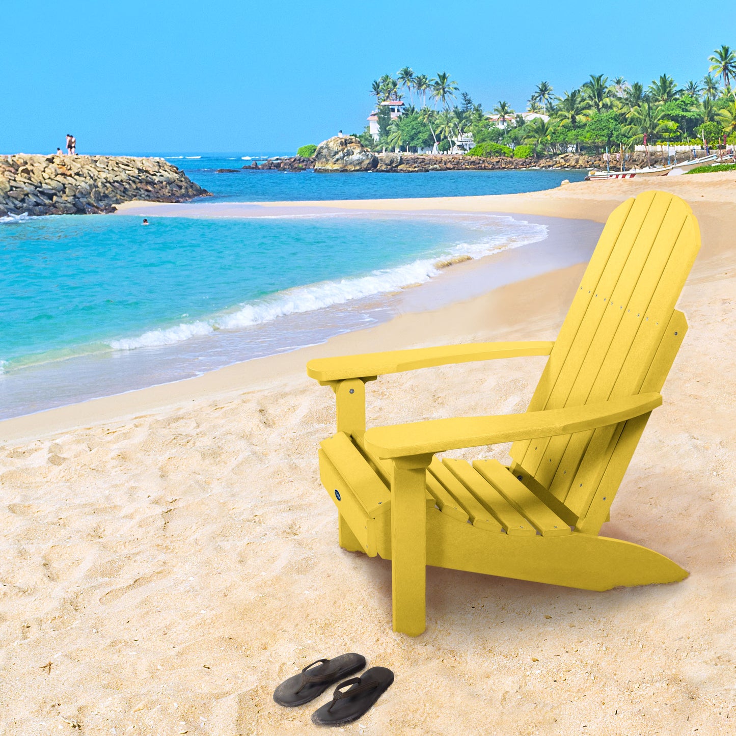 Yellow Sunrise Coast classic Adirondack chair on beach