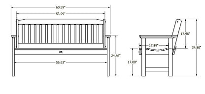 5ft Blue Ridge garden bench measurements