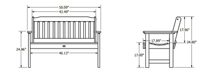 4ft Blue Ridge garden bench measurements