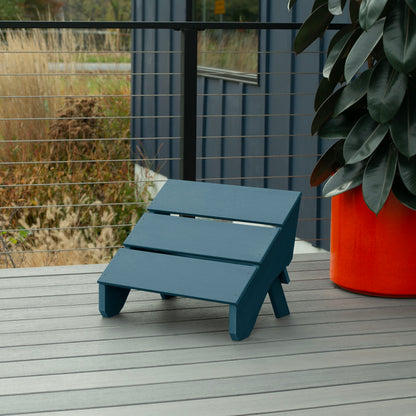 Blue Granite Hills folding ottoman on a deck