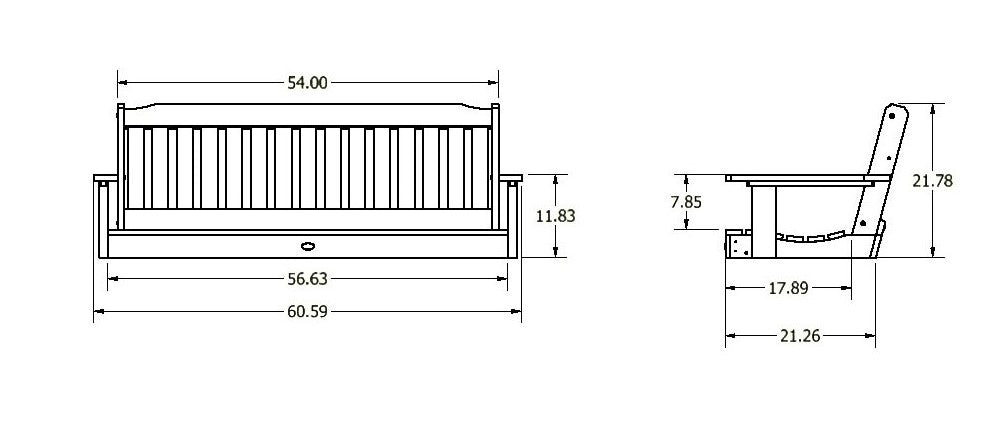 5ft Blue Ridge Porch Swing Measurements