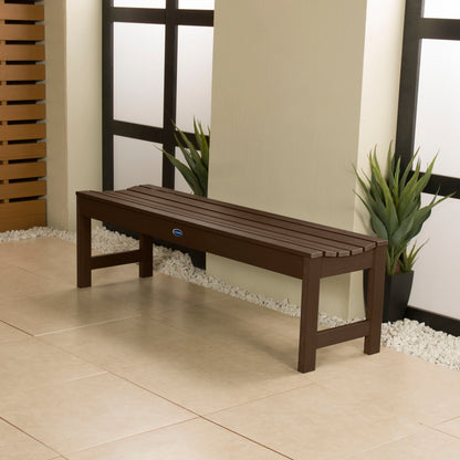 5ft Brown Blue Ridge backless bench in stone porch area