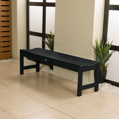 5ft Black Blue Ridge backless bench in stone porch area
