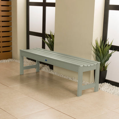 5ft Eucalyptus Blue Ridge backless bench in stone porch area