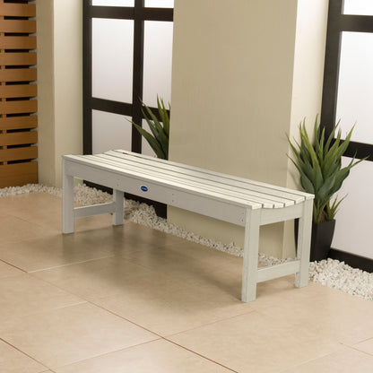 5ft Whitewash Blue Ridge backless bench in stone porch area