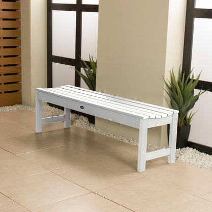 5ft White Blue Ridge backless bench in stone porch area