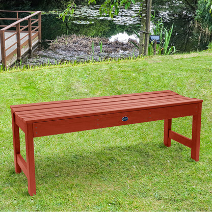 4ft red Blue Ridge backless bench on grassy lawn