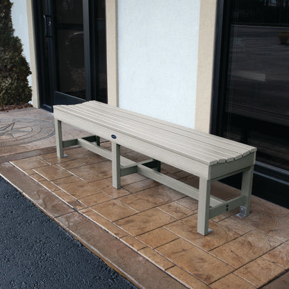 6ft light gray Blue Ridge backless bench on stone porch