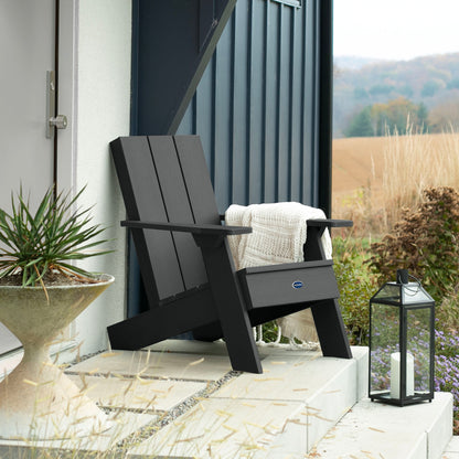 Black Granite Hills Modern Adirondack chair on porch with blanket and pillow
