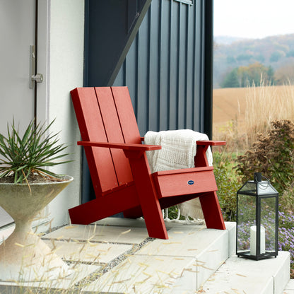 Red Granite Hills Modern Adirondack chair on porch with blanket and pillow