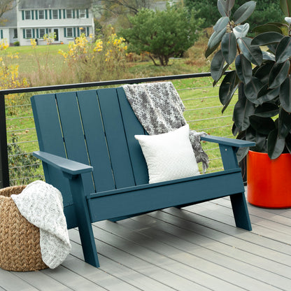 Blue Granite Hills double wide Adirondack chair with blankets and pillow
