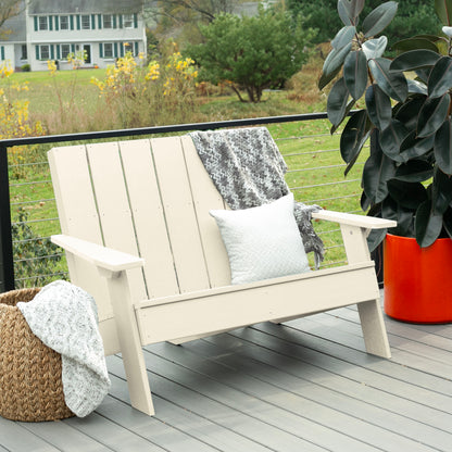 Whitewash Granite Hills double wide Adirondack chair with blankets and pillow