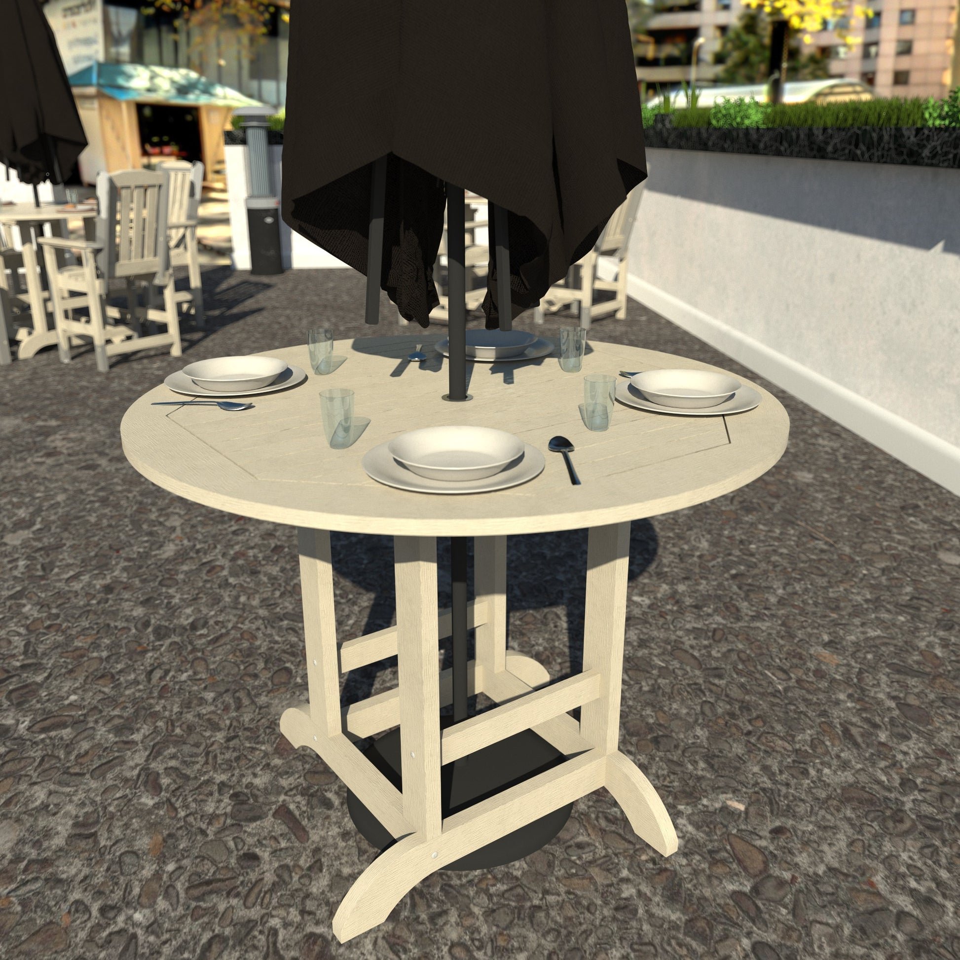 Whitewash 48in diameter dining height table with plates set