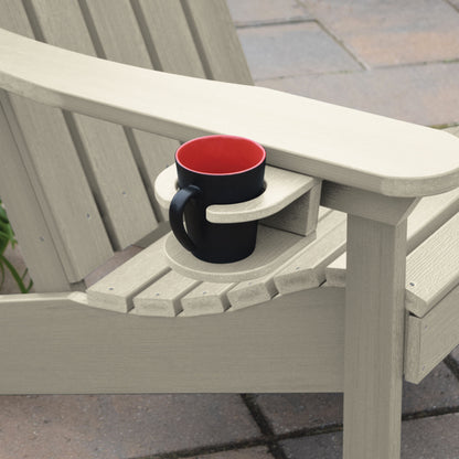 Whitewash Adirondack chair and cupholder with mug