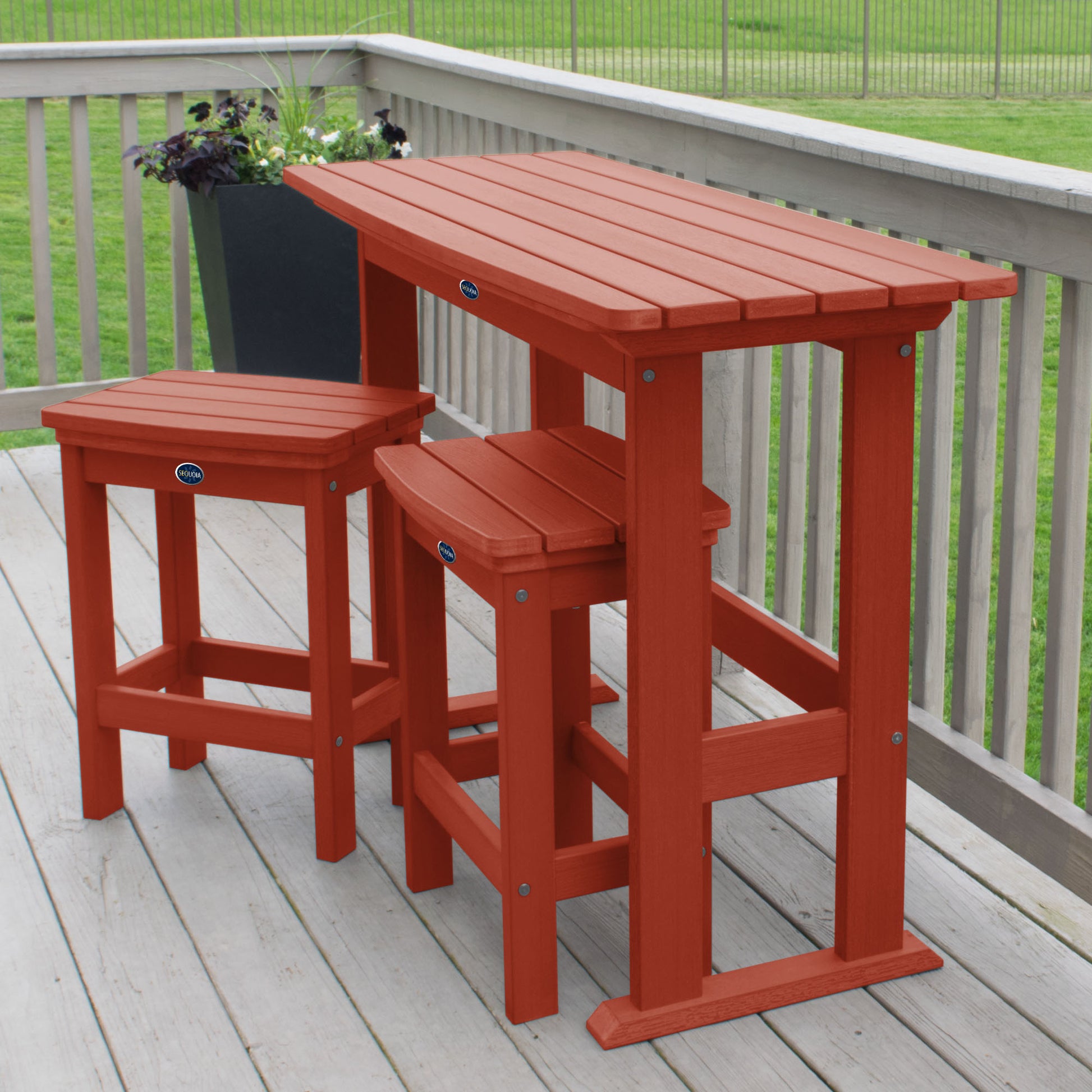 Red Blue Ridge counter height balcony set on a deck