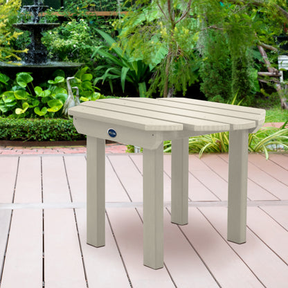 Whitewash Lighthouse side table on wooden patio