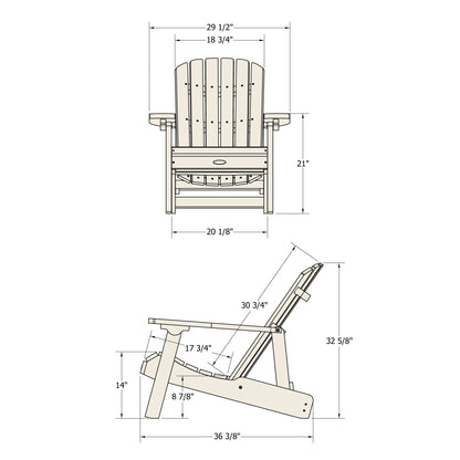 Sunrise Coast reclining Adirondack chair measurements