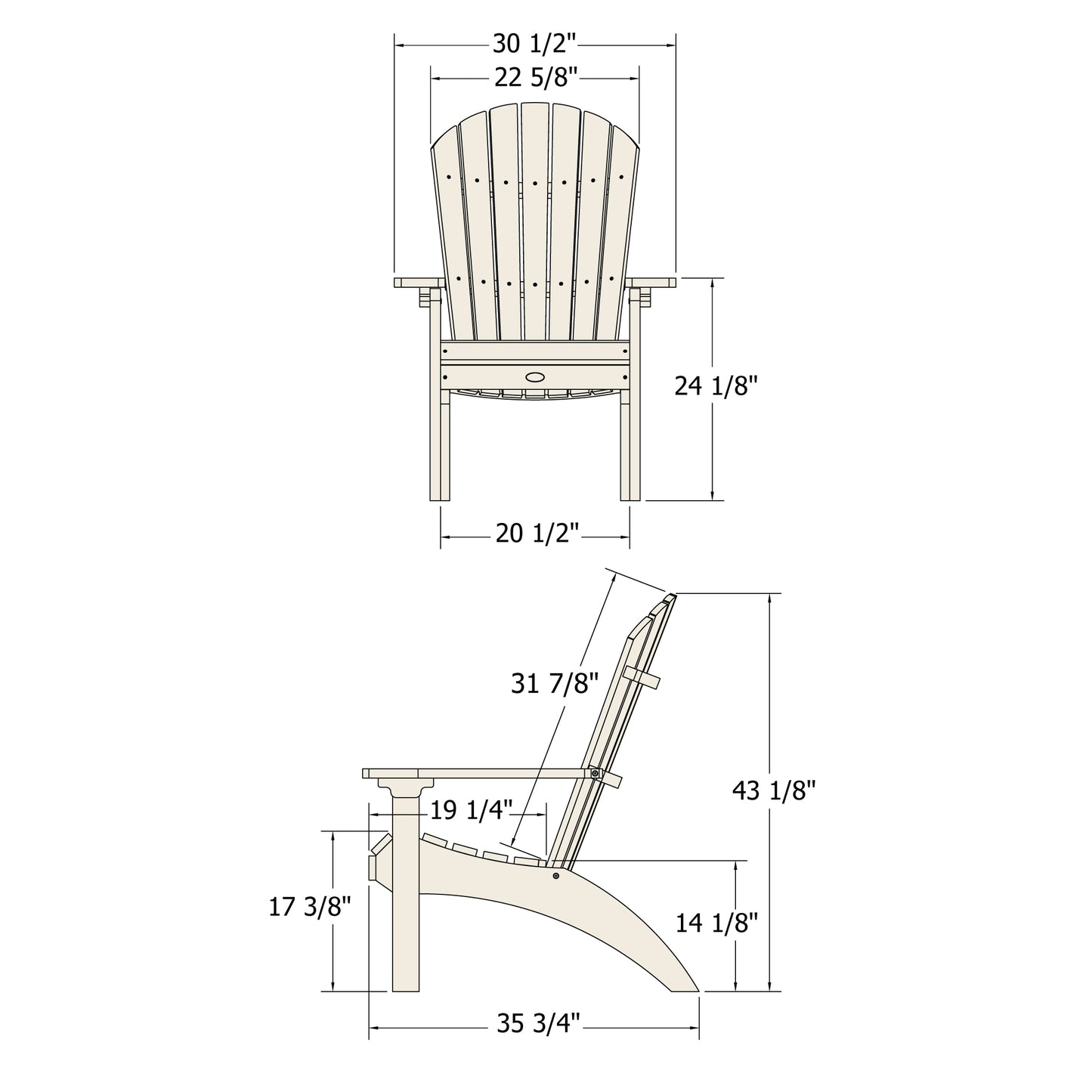 Sunrise Coast Waterfall Comfort height Adirondack measurements