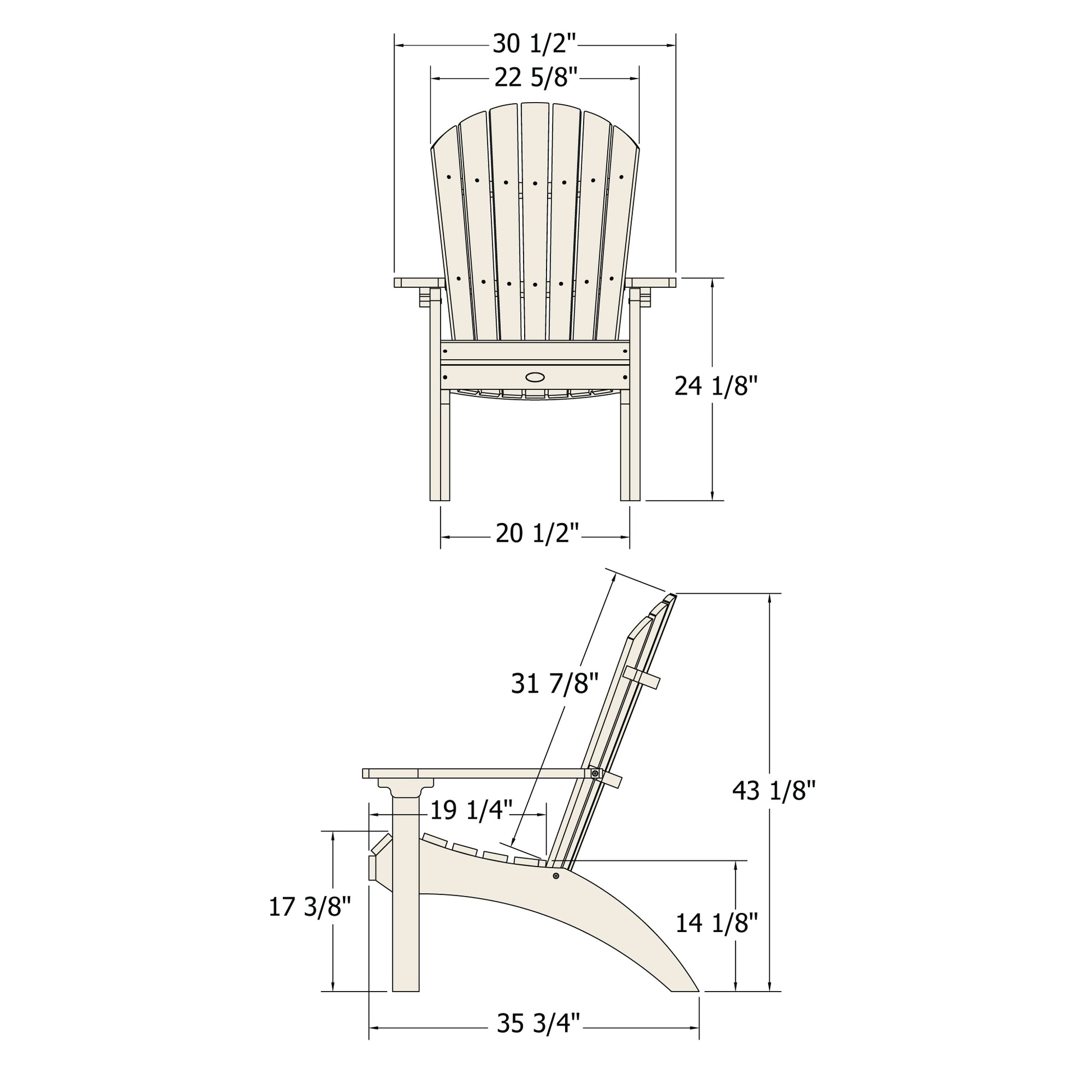 Sunrise Coast Waterfall Comfort height Adirondack measurements