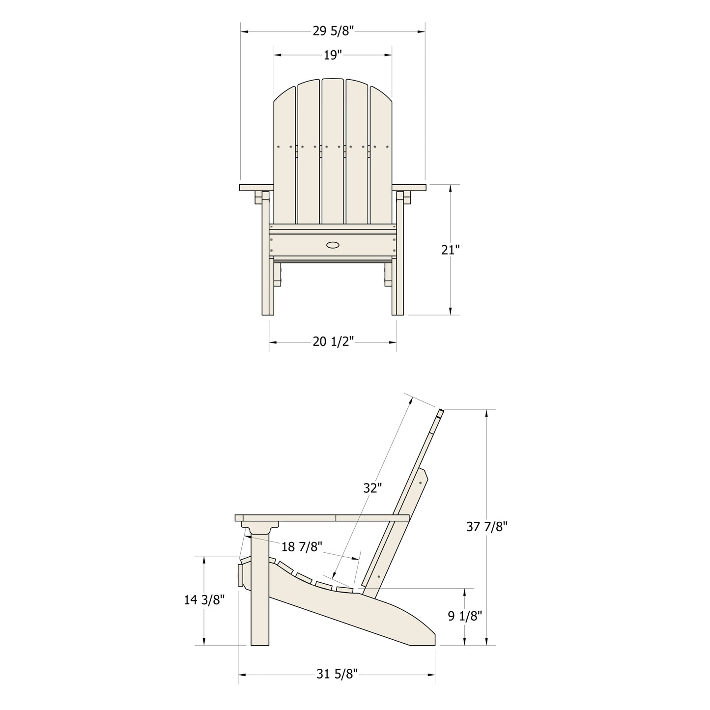 Sunrise Coast classic Adirondack chair measurements