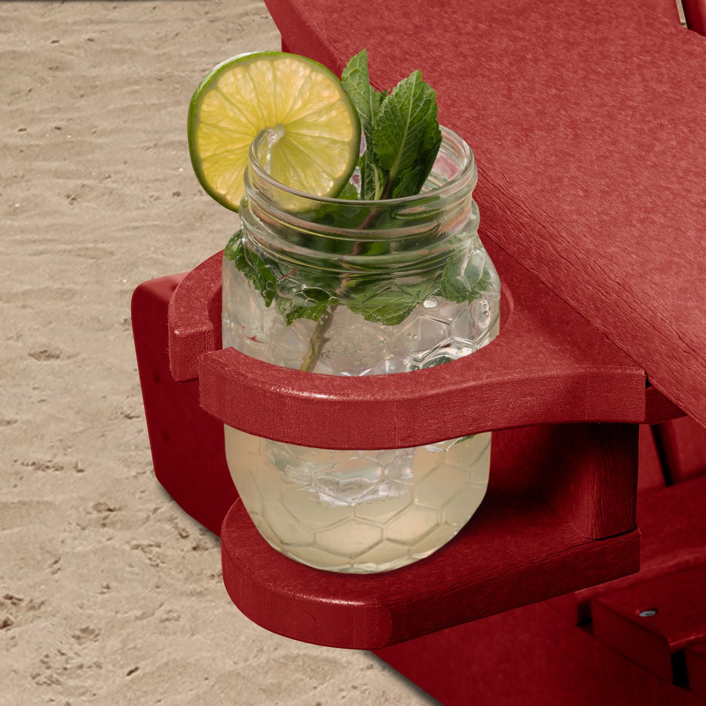 Red Sunrise Coast cup holder with tropical drink