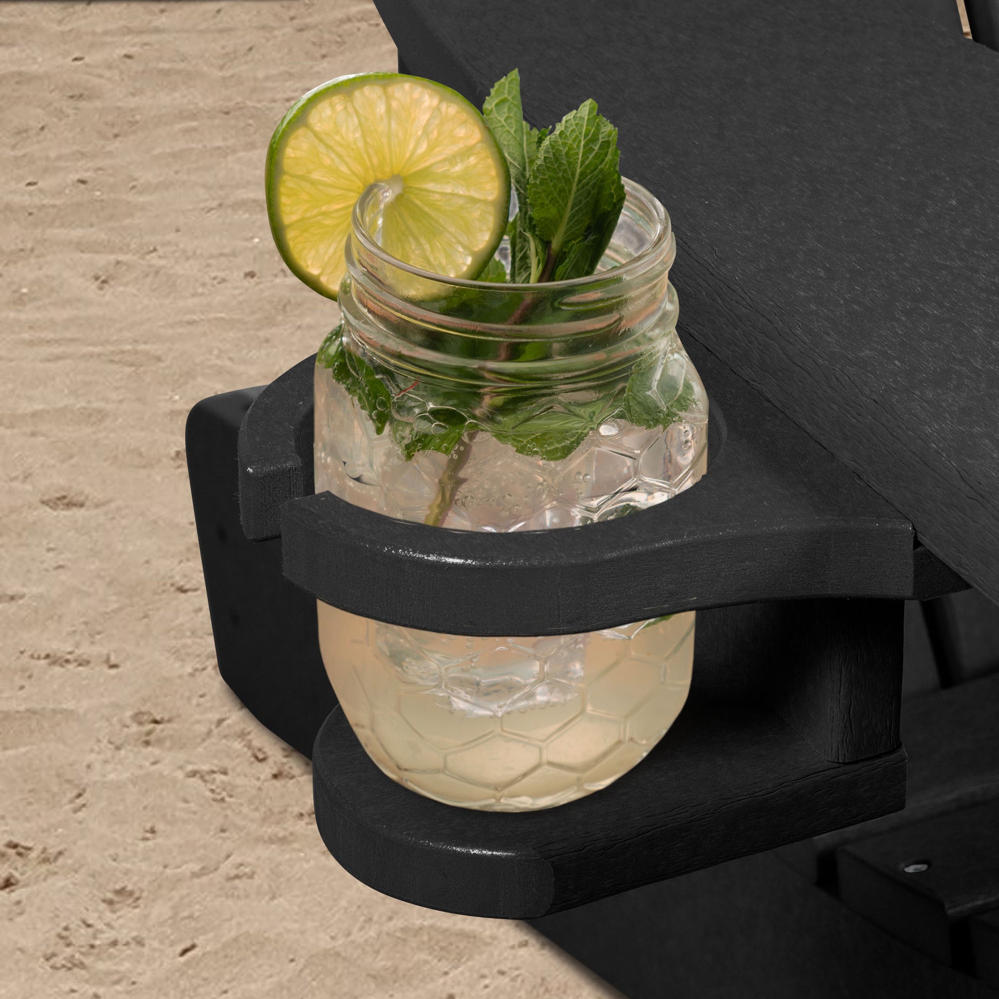 Black Sunrise Coast cup holder with tropical drink