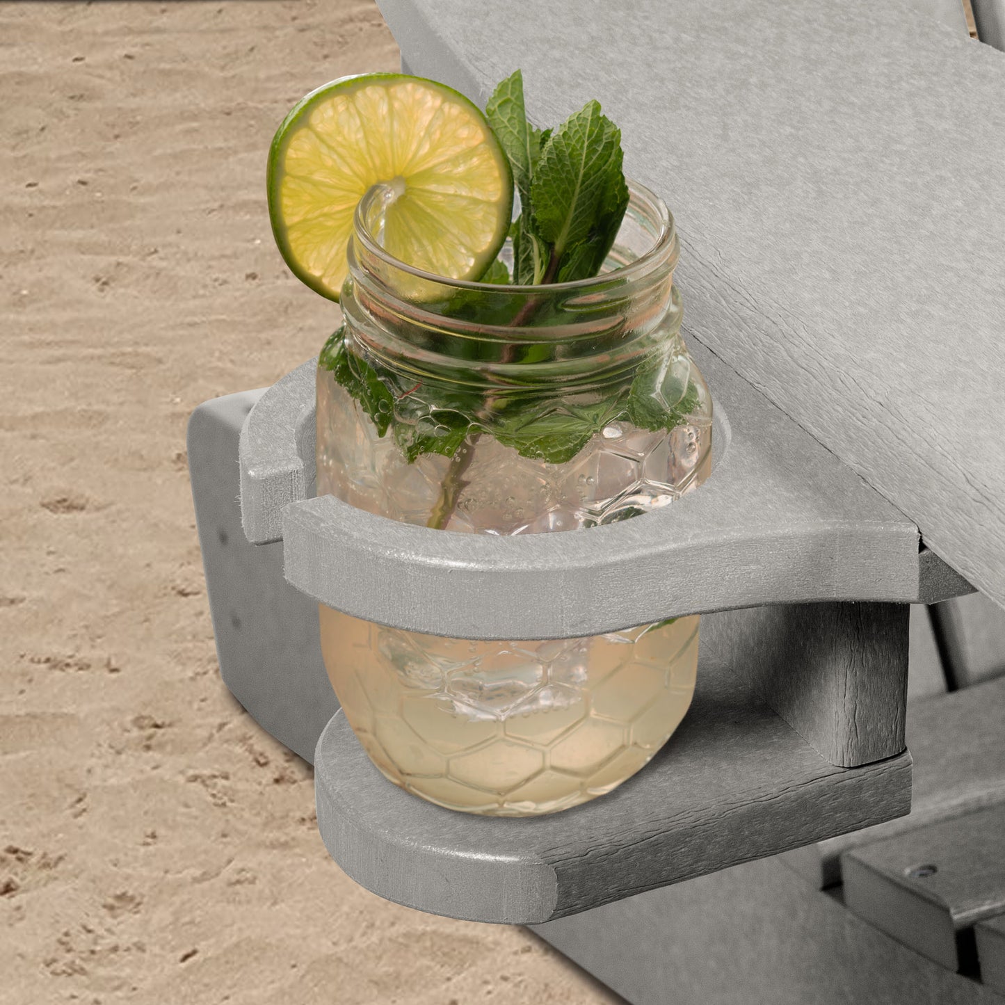 Gray Sunrise Coast cup holder with tropical drink