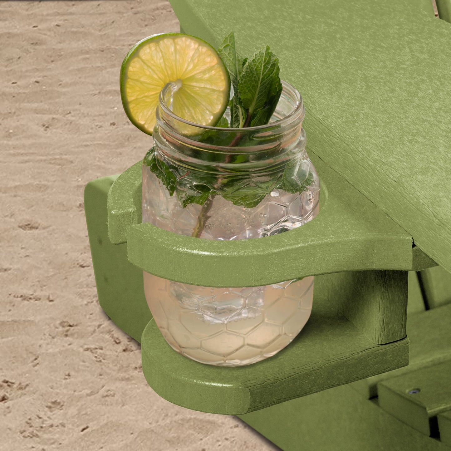 Green Sunrise Coast cup holder with tropical drink