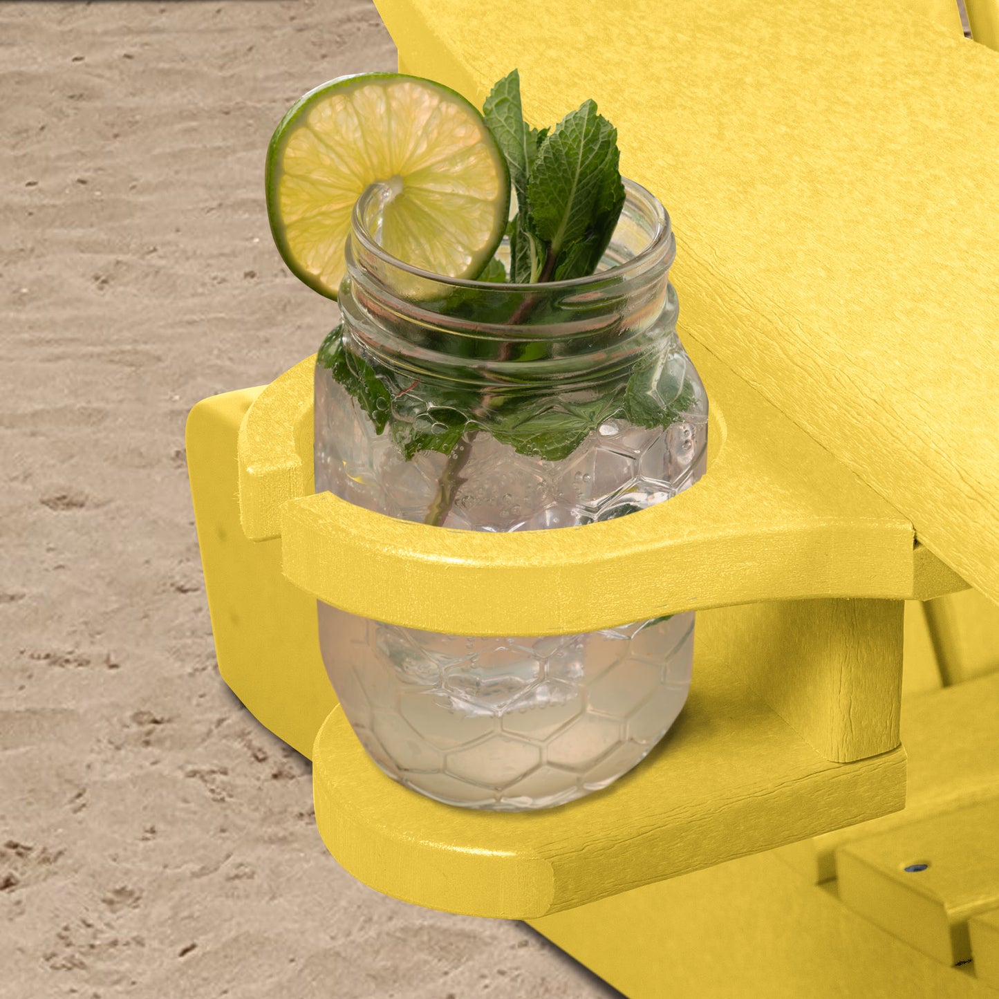 Yellow Sunrise Coast cup holder with tropical drink