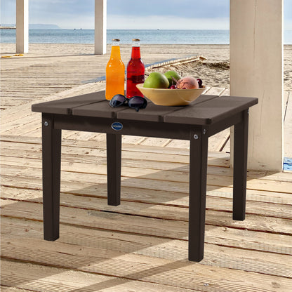 Brown Sunrise Coast large side table with drinks, fruit, and sunglasses