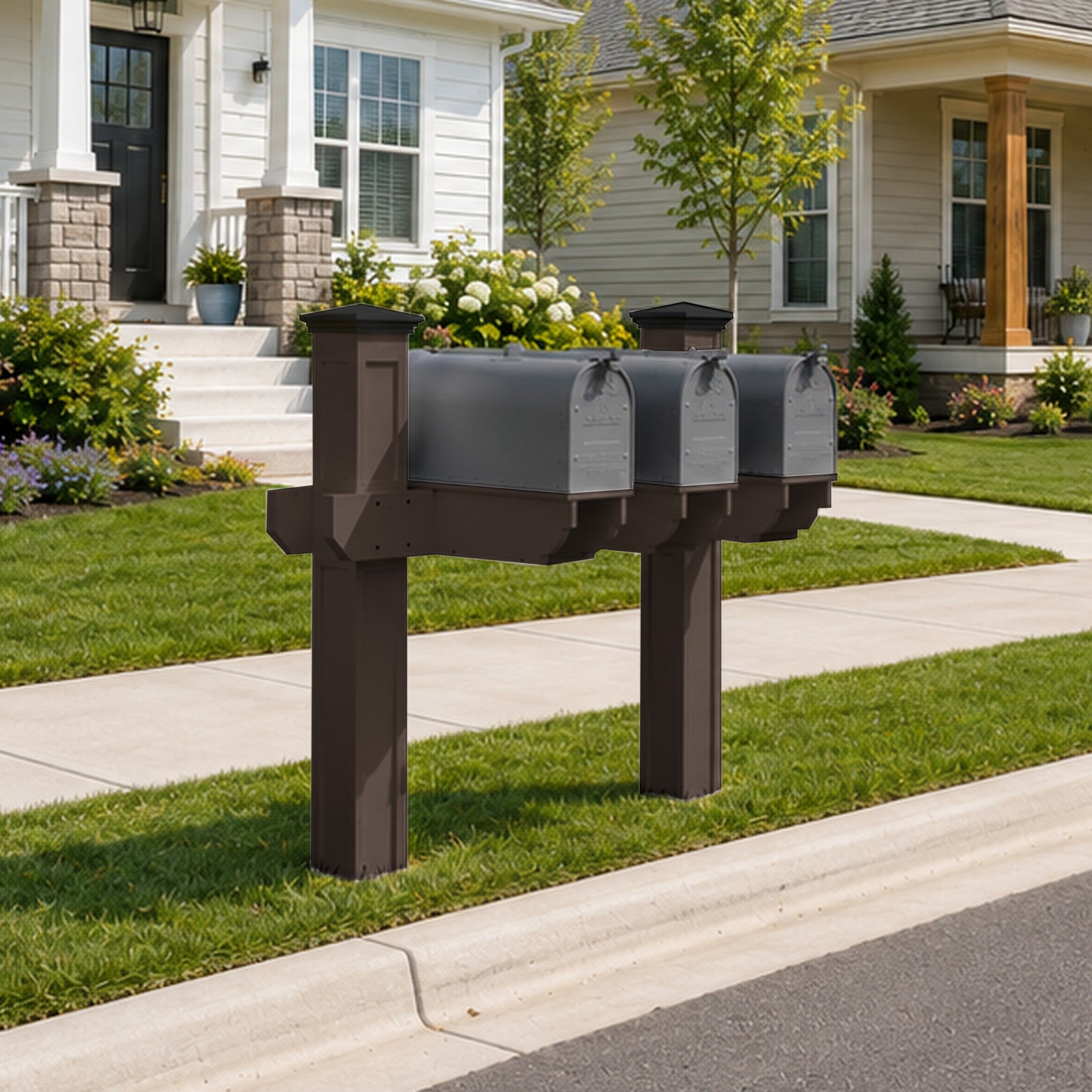 Sunrise Coast Triple Mailbox Post With Paper-box