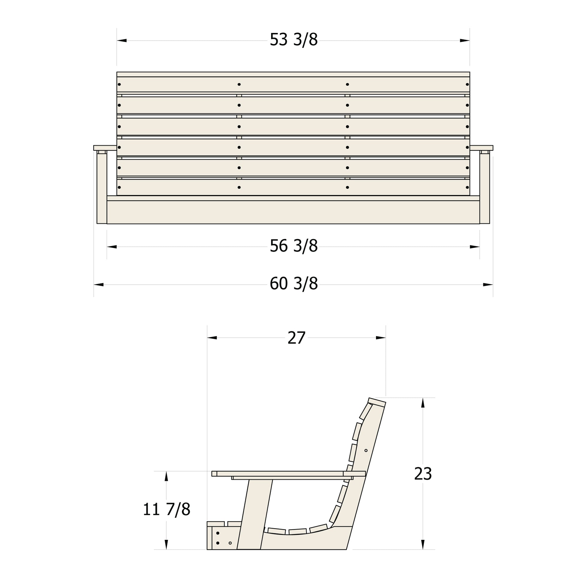 5ft Sunrise Coast porch swing measurements