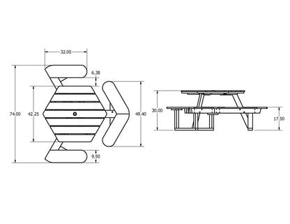 Sunrise Coast Hexagon Picnic Table - ADA Compliant